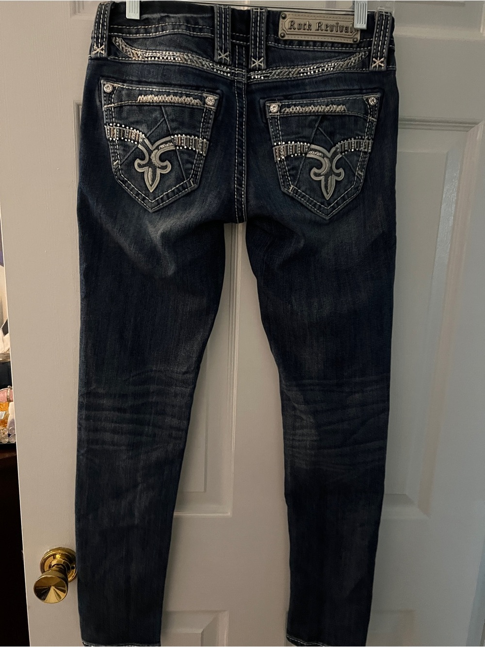 Rock Revival Women's Dark Indigo Skinny Jeans with Contrast Stitching